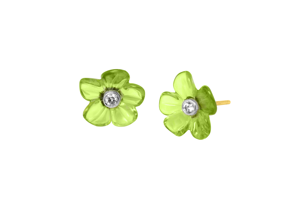 Peridot Flower Stud Earrings 